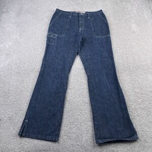 VINTAGE Old Navy Jeans Womens 4 Blue Bootcut Cargo Utility Dark Denim‎ Slit Y2K